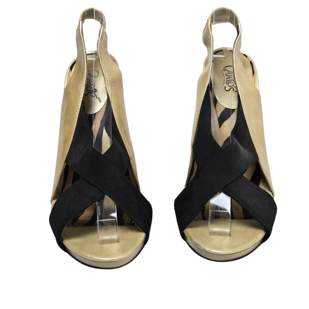 Carlos Open Toe Strappy High Heels Size 8.5 Black & Gold